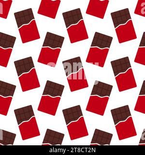 Motivo senza cuciture con barrette di cioccolato rosse. Stile cartoni animati. Sfondo piatto vettoriale. Illustrazione Vettoriale