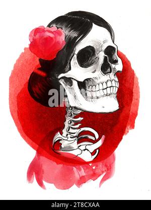 Dead Flamenco Dancer. Disegno a mano con inchiostro e acquerello Foto Stock