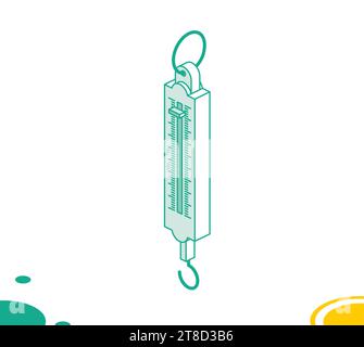 Scala elastica nazionale isometrica. Illustrazione vettoriale. Contorno oggetto isolato su sfondo bianco. Dinamometro meccanico. Illustrazione Vettoriale