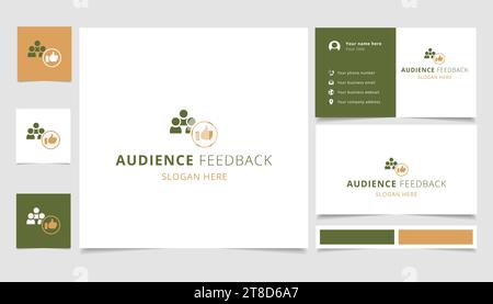 Logo di feedback del pubblico con slogan modificabile. Libro di branding e modello di biglietto da visita. Illustrazione Vettoriale
