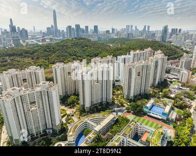 Vista aerea dello skyline nella città di Shenzhen in Cina Foto Stock