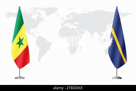 Senegal e Nauru bandiere per un incontro ufficiale sullo sfondo della mappa del mondo. Illustrazione Vettoriale