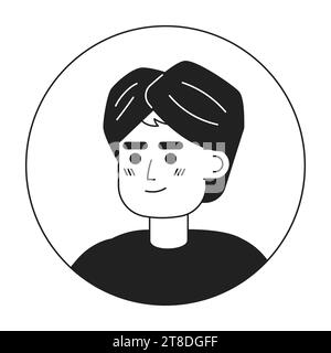 Turban indian Man ha rilassato l'immagine dell'avatar vettoriale 2D in bianco e nero Illustrazione Vettoriale