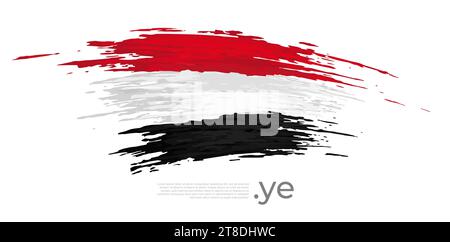 Bandiera dello Yemen. Tratti di pennello, grunge. Strisce colori della bandiera yemenita su sfondo bianco. Poster nazionale di disegno vettoriale, modello, spazio per il testo Illustrazione Vettoriale