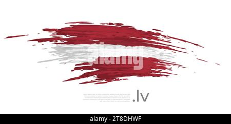 Bandiera della Lettonia. Tratti di pennello, grunge. Strisce colori della bandiera lettone su sfondo bianco. Poster nazionale di disegno vettoriale, modello, spazio per il testo Illustrazione Vettoriale