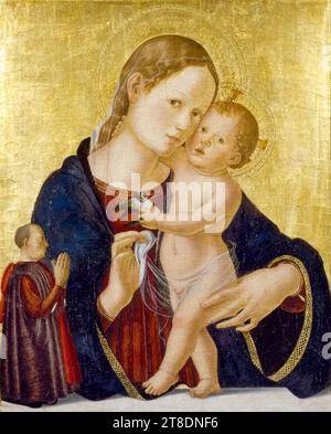 Antoniazzo Romano, Vergine con bambino, con donatore, dipinto a tempera su pannello con foglia d'oro, 1480 Foto Stock