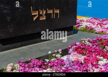 La tomba di Theodor Herzl, fondatore del sionismo moderno, presso il Monte Cimitero militare di Herzl a Gerusalemme. Foto Stock