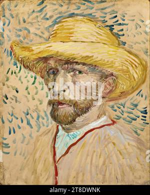 Autoritratto con cappello di paglia, 1887 (olio su cartone) dell'artista Gogh, Vincent van (1853-90) / olandese Illustrazione Vettoriale