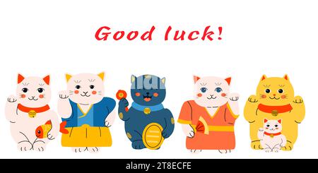 striscione con gatti maneki neko buona fortuna Illustrazione Vettoriale