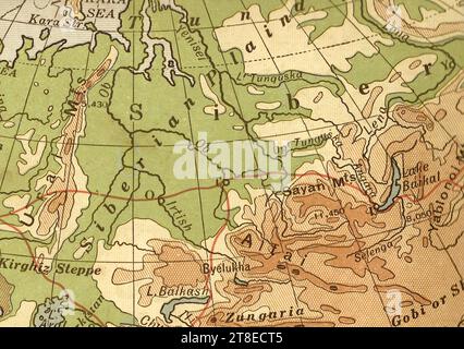 Antica carta geografica in Seppia della Siberia. Foto Stock