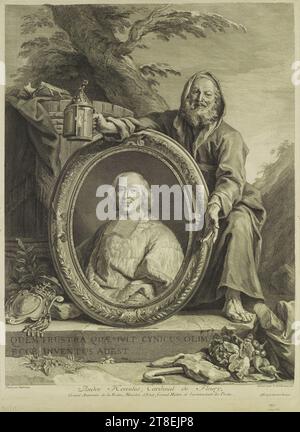 QUEM TRUSTA QUESIVIT CYNICUS OLIM ECCE INVENTUS ADEST. Dipinto da Autreau. André Hercules, Cardinale de Fleury Grand Aumonier de la Reine, Ministro di Stato, Gran Maestro e Sovrintendente dell'Ufficio postale. Inciso da S.H.Thomassin. Offerto da Honoré Barjac Foto Stock