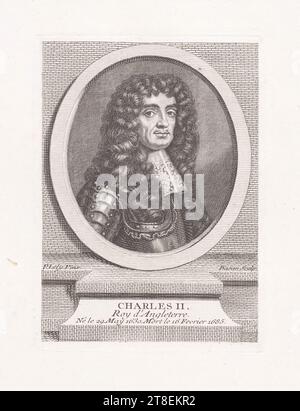 P. Lely Pinx. Basan Sculp. CHARLES II Re d'Inghilterra. Nato il 29. Maggio 1630, morto 16. Febbraio 1685 Foto Stock