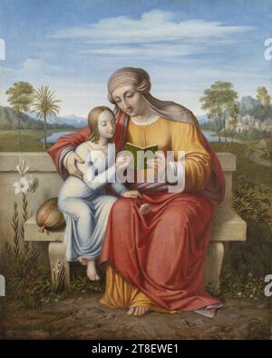 Saint Anne Teaching the Virgin Mary to read, J.L. Lund, 1777-1867, 1818, Painting, pittura storica, Lund arrivò a Roma nel 1802 dopo la prima formazione nelle accademie di Copenaghen e Dresda e infine sotto David a Parigi. A Roma, si unì al prolifico gruppo di artisti intorno a Thorvaldsen e al poeta Friederike Brun. Conosceva Friederike Brun dalla Danimarca, dove aveva dato ai suoi figli le istruzioni di disegno. Durante gli ultimi mesi della sua visita a Roma nel 1810, Friederike Brun ebbe i Nazareni recentemente arrivati - Overbeck (i cui genitori conosceva da Lübeck), Pforr Foto Stock