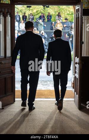 BLETCHLEY PARK, BUCKINGHAMSHIRE, INGHILTERRA, Regno Unito - 02 novembre 2023 - il primo ministro del Regno Unito Rishi Sunak incontra Robert Habeck, Vice Cancelliere della Germania Foto Stock