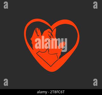 Disegno a mano vettoriale astratto grafica illustrazione San Valentino giorno disegno, con disegno baciare linea di coppia arte, isolato.Amore coppia baciare coppia Illustrazione Vettoriale