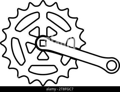 Lunghezza della manovella del pignone della ruota dentata del basamento con ingranaggio per il sistema a cassetta della bicicletta profilo della moto icona linea di contorno colore nero immagine vettoriale Illustrazione Vettoriale