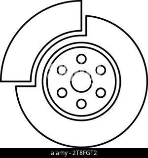 Disco del freno per auto parte del sistema di ingranaggi contorno icona colore nero illustrazione vettoriale immagine sottile e piatta semplice Illustrazione Vettoriale