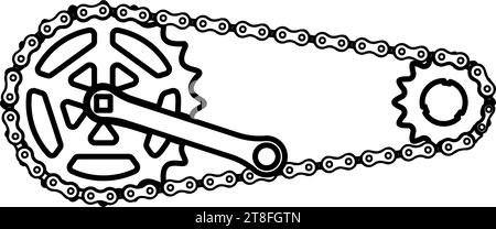 Catena bicicletta maglia motocicletta due elementi albero motore ruota dentata lunghezza manovella con ingranaggio per sistema a cassetta profilo moto Illustrazione Vettoriale