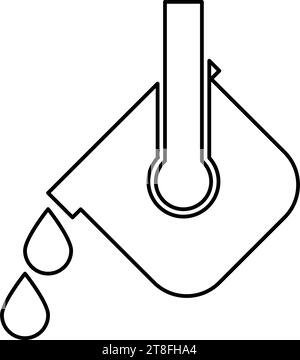 Crogiolo di metallo fuso versato dal mestolo fusione di ferro metallurgico fonderia concetto industriale processo di fusione del metallo contorno contorno linea icona nera Illustrazione Vettoriale