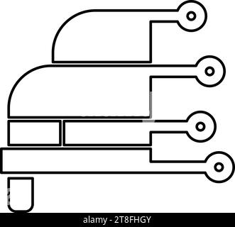 Diagnostica del veicolo hardware diagnostica del computer concetto di condizione tecnologia avanzata analisi autoscansione riparazione profilo icona linea di contorno Illustrazione Vettoriale