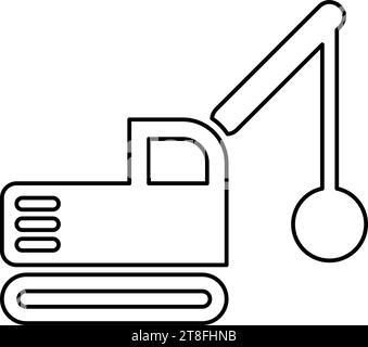 Macchina da costruzione Sloopkraan demolizione gru a sfera demolizione profilo camion icona linea di contorno colore nero illustrazione vettoriale immagine sottile stile piatto semplice Illustrazione Vettoriale