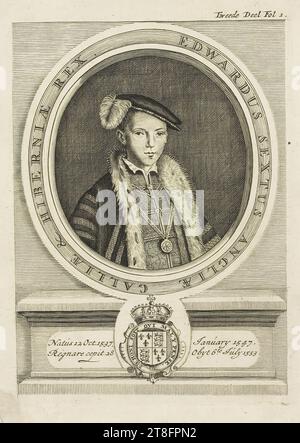 Edoardo il Sesto, re d'Inghilterra, Galles e Irlanda. Nato il 12 ottobre 1537. Gennaio 1547, prese il regno. 28 Obyt 6to. Luglio 1553. Seconda parte Fol 1 Foto Stock