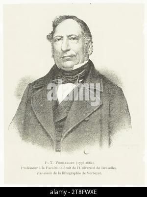 Sul retro un ritratto di Louis Joseph Seutin (18 ottobre 1793 - 29 gennaio 1862). P.-T.. VERHAEGEN (1796-1862), Professore presso la Facoltà di giurisprudenza dell'Università di Bruxelles. Facsimile della litografia di Verbeyst Foto Stock