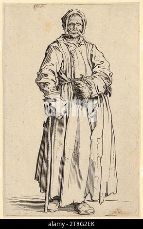 Jacques Callot (1592 - 1635), artista, mendicante, anonimo (datazione sconosciuta), artista:in Jacques Callot (1592 - 1635), copia dopo debole Beggar, Jacques Callot (1592 - 1635), artista, mendicante con un occhio, foglio 14 della serie 'The Beggars', media di stampa: 1622, 1623, incisione su carta vergé, dimensione foglio: 14. margine piastra 1 x 9,0 cm: 13,8 x 8,8 cm, verso numerato "2" in grafite in alto a sinistra; rosso centrale Foto Stock