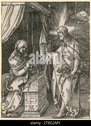 Albrecht Dürer (1471 - 1528), Cristo appare a sua madre, foglio 31 della serie "piccola passione tagliata", media: Circa 1510, tagliata in legno, dimensione foglio: 12,6 x 9,6 cm, monogramma in basso a sinistra 'ad Foto Stock