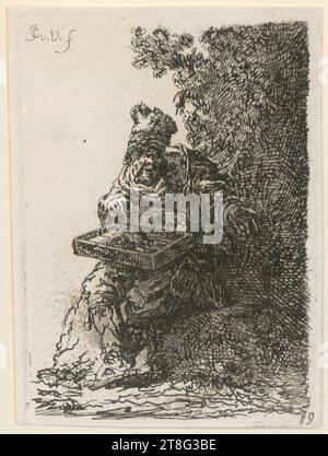 Johannes van Vliet (1628 - 1637 menzionato intorno), copia dopo, ambulante, foglio 7 della serie 'Beggar', origine della stampa: 1632 - 1680, incisione, dimensione foglio: 9,8 x 7,1 cm, in alto a sinistra inciso 'JG v. V. f Foto Stock