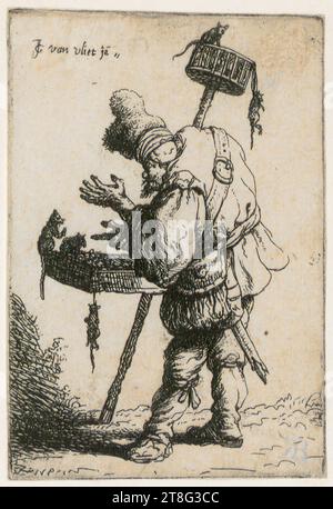 Johannes van Vliet (1628 - 1637 menzionato in giro), Pied Piper, foglio 8 della serie "Beggar", origine del mezzo di stampa: 1632, incisione incisione incisione incisione incisione e copperplate, dimensioni foglio: 9,5 x 6,4 cm, in alto a sinistra firmato 'JG van vliet jn Foto Stock