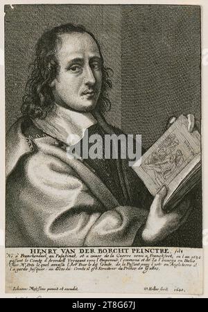 Wenzel Hollar (1607 - 1677) Joannes Meyssens (1612 - 1670), dopo, ritratto di Hendrick van der Borcht il giovane, foglio 1 della serie 'Portraits of Men of Sublime Spirit', origine della stampa: 1648, incisione, dimensione foglio: 16,0 x 10,9 cm, inciso sotto "HENRY VAN DER BORCHT PEINCTRE, ne a Franckendael ... Serviteur de Prince du GA Foto Stock