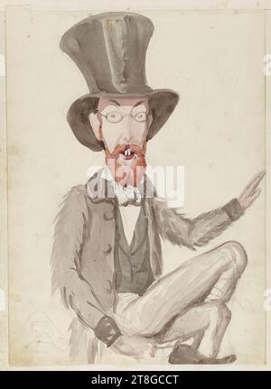 Ritratto completo di un uomo barbuto che indossa un cappello, disegnatore, tra il 1840 e il 1850, XIX secolo, arti grafiche, disegno, acquerello, matita di grafite, Roma, dimensioni - lavoro: altezza: 36 cm, larghezza: 25,9 cm Foto Stock