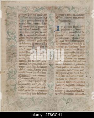 Prima pagina di un manoscritto miniato delle statue della Confrérie de Saint-Côme et de Saint-Damien (Confrérie des chirurgiens Barbiers), Draughtsman, tra il 1300 e il 1400, XIV secolo, arti grafiche, disegno, codice, dimensioni - lavoro: altezza: 24,2 cm, larghezza: 20,5 cm Foto Stock