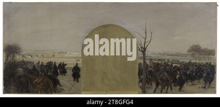 Bozzetto per il Gabinetto del Prefetto dell'Hôtel de Ville a Parigi: La Guardia Nazionale a Buzenval, Arus, Raoul, Pittore, nel 1889, XIX secolo, pittura, olio di pittura, tela (materiale), dimensioni - opera: altezza: 46,5 cm, larghezza: 107,5 cm Foto Stock