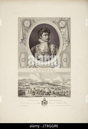 Napoleone, Imperatore dei francesi, Re d'Italia, Battaglia di Austerlitz, Audouin, Pierre, incisore, sconosciuto, Creatore, Chatillon, Charles de, creatore, Duplessis-Bertaux (Monsieur), incisore, Stampa, Arti grafiche, stampaggio, Burin, incisione, dimensioni - Opera: altezza: 64,6 cm, larghezza: 46,8 cm, dimensioni - montaggio:, altezza: 65,5 cm, larghezza: 50,2 cm Foto Stock