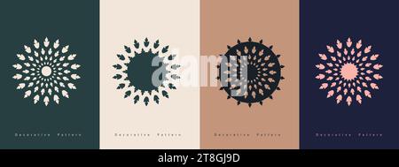 Set vettoriale di disegni con logo con motivo floreale. Set decorativo di motivi utilizzati sui biglietti d'auguri e inviti per Natale e altri eventi. Illustrazione Vettoriale