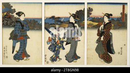 Utagawa Kunisada (Toyokuni III) - cortigiani Promenading by Sea Foto Stock