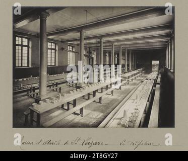 Prison of Saint-Lazare, The refectory, 107 rue du Faubourg Saint-Denis, 10th arrondissement, Paris, Barry, Jean, fotografo, tra il 1902 e il 1922, Fotografia, Arti grafiche, Fotografia, dimensioni - lavoro: altezza: 16,8 cm, larghezza: 22,4 cm, dimensioni - supporto antico:, altezza: 32,4 cm, larghezza: 49,9 cm Foto Stock