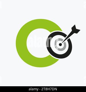 Combinazione del logo di destinazione con freccia a lettera o con simbolo di destinazione arco Illustrazione Vettoriale