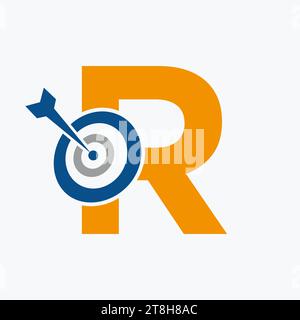 Combinazione del logo di destinazione con freccia Letter R con simbolo di destinazione arco Illustrazione Vettoriale