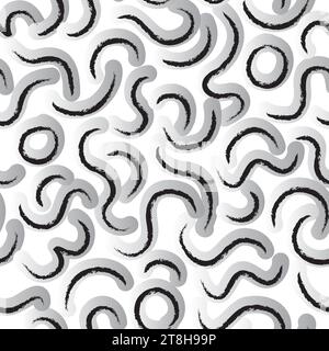Linea curva minimalista e audace motivo senza cuciture. Stampa astratta e trendy con linee di tratti a pennello a spirale. Modello vettoriale elegante e artistico per una perfetta integrazione Illustrazione Vettoriale