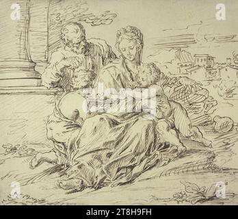 RAYMOND LA FAGE, la Sacra famiglia con il ragazzo St. Giovanni, dimensioni, 198 x 220 mm, penna marrone su carta, la Sacra famiglia con il ragazzo San JOHN, RAYMOND LA FAGE, XVII SECOLO, BAROCCO, DISEGNO, penna marrone su carta, INCHIOSTRO?, INCHIOSTRO?, CARTA, DISEGNO A PENNA, FRANCESE, DISEGNO ILLUSTRATO, STUDIO DI COMPOSIZIONE Foto Stock