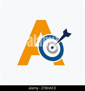 Combinazione del logo di destinazione lettera A freccia con simbolo di destinazione arco Illustrazione Vettoriale
