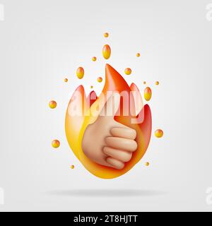 Gesto della mano 3D Thumbs Up in Fire isolate Illustrazione Vettoriale