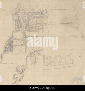 Studio di architettura, Rudolf Weyr, Vienna 1847 - 1914 Vienna, disegno, 11 x 10,2 cm, Austria Foto Stock