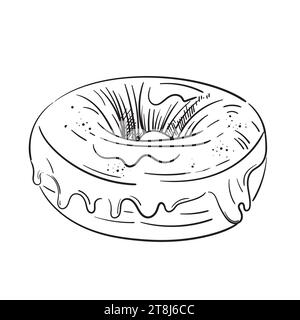 Profilo Doodle Donut illustrazione vettoriale in bianco e nero isolata su sfondo bianco. Disegno delle ciambelle dello schizzo della linea. Una bevanda in stile schizzo da cui partire Illustrazione Vettoriale