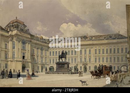 Josefsplatz a Vienna, Rudolf von Alt, Vienna 1812 - 1905 Vienna, intorno al 1849, disegno, matita, acquerello, bianco opaco, evidenziazioni graffiate, brillantezza migliorata, foglio: 28 x 41,6 cm, Austria Foto Stock