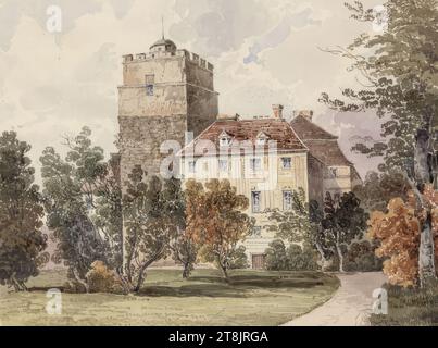 Bruck an der Leitha Castle, Moritz Leybold, Vienna 1806 - 1857 Vienna, disegno, acquerello, 15,4 x 20,5 cm, Austria Foto Stock