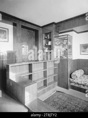 Villa Dr. Ing Frantisek e Milada Müller, Praga-Stresovice, nad Hradnim vodojemem 14, Repubblica Ceca, sala da pranzo, Martin Gerlach jun., Vienna 1879 - 1944 Vienna, 1928-1930, fotografia, argento gelatina, ritocco pennello e pennello spray, carta fotografica: 16,8 x 23 cm, 6 5/8 x 9 1/16 pollici, verso: "Martin Gerlach fotografo Vienna VII, Neubaug, timbro viola, timbro blu, verso: numerose istruzioni di ritocco, "Haus Müller, sala da pranzo di Praga", "80", matita, Austria Foto Stock